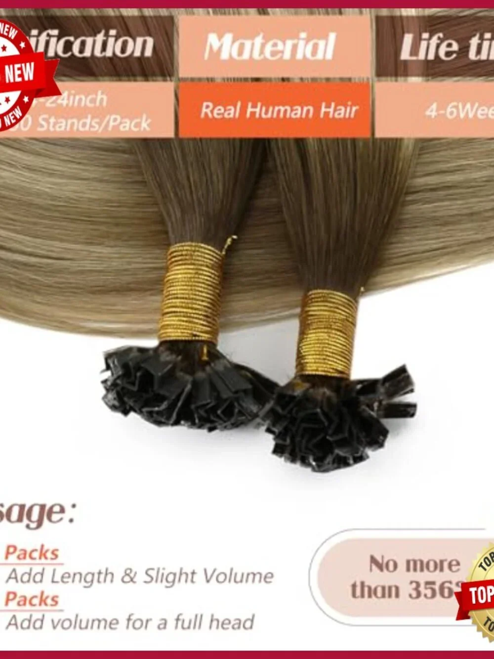 18 Inch Human Hair Extensions Keratin K-Tip Bonds 50g Easy Install